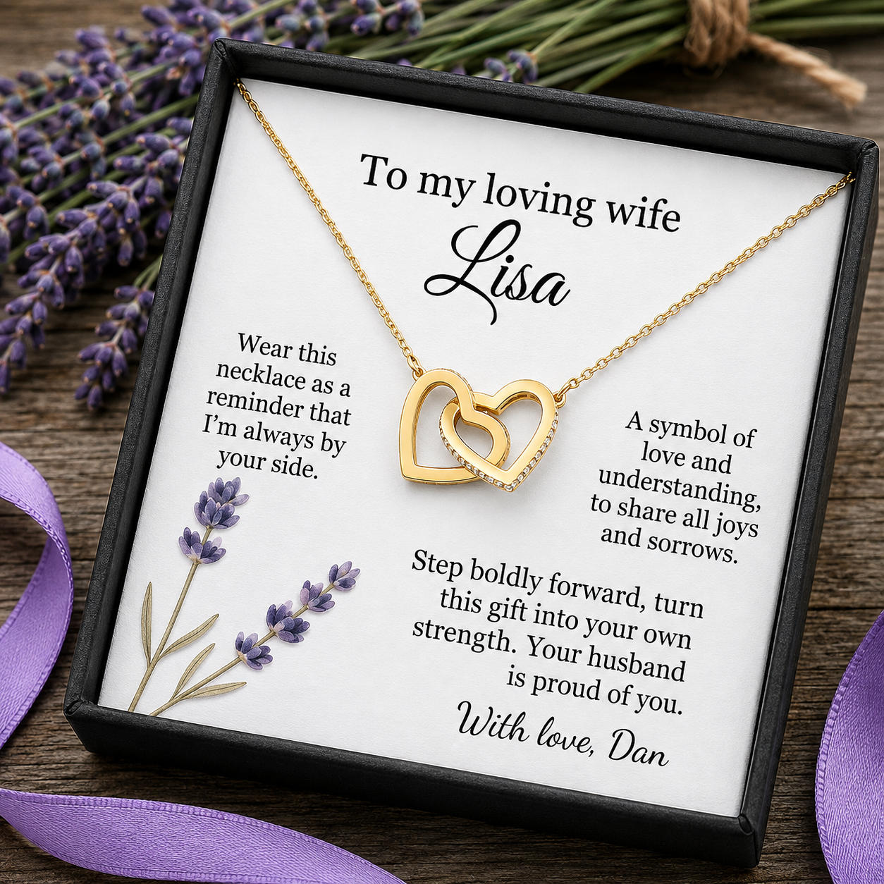 Personalized Love Necklace for Wife Girlfriend, Custom Name Necklace Gift with Message Card, Anniversary Birthday Jewelry Gift for Her