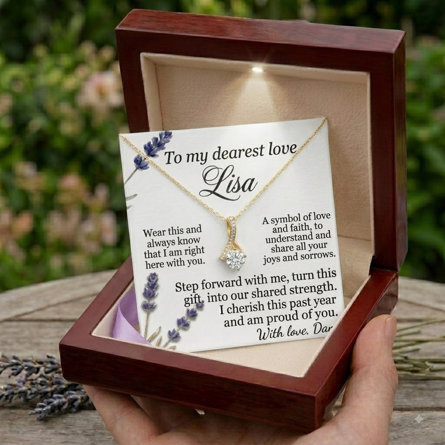 Personalized Love Knot Necklace for Wife Girlfriend, Custom Name Necklace Gift with Message Card, Anniversary Birthday Jewelry Gift for Her