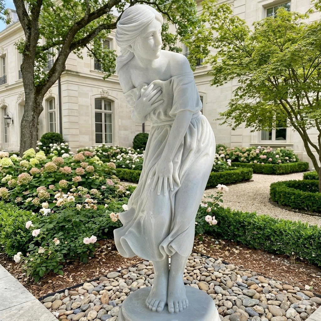 Hand-Carved Natural White Marble Sappho Statue - 47" Classical Greek Muse Sculpture for Luxury Home & Garden (Included Express Shipping)