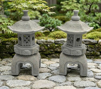 Hand-Carved Natural Sandstone Pillar Candle Holders - Pair of 21