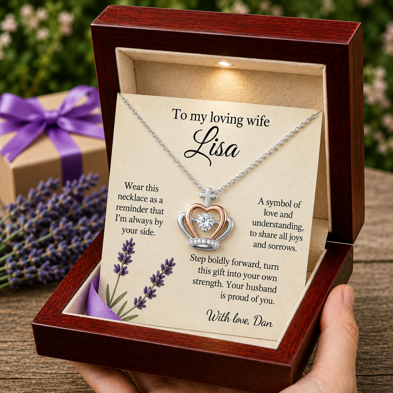 Personalized Love Necklace for Wife Girlfriend, Custom Name Necklace Gift with Message Card, Anniversary Birthday Jewelry Gift for Her