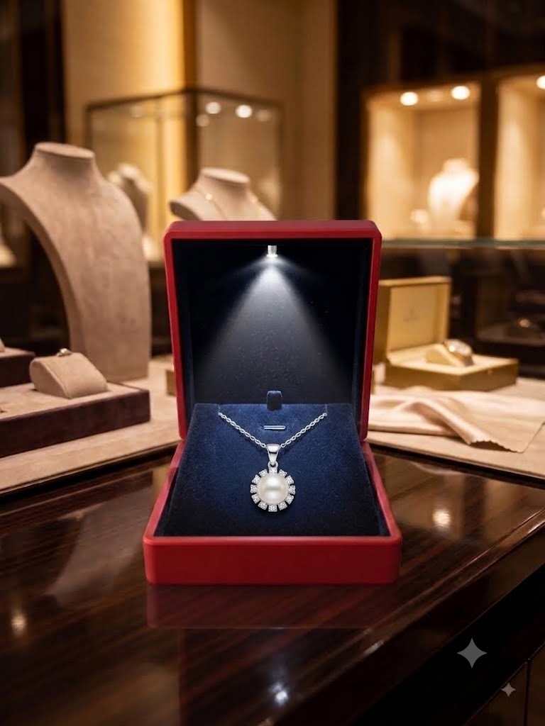 Sparkling Halo Pearl Pendant Necklace for Women, Luxury Self-Purchase Jewelry, Classic Round White Pearl Necklace