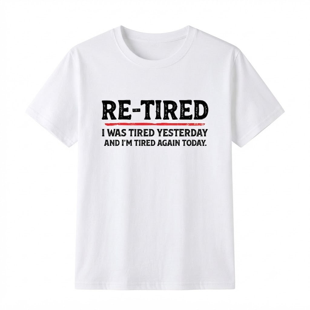 Re-Tired Sarcastic Quote T-Shirt – 100% Cotton Funny Lazy Design, Women's Casual Short Sleeve Crew Neck Graphic Tee, Novelty Meme Gift