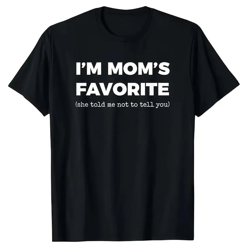 Women's Organic Cotton Short-Sleeve Round Neck Casual Tee - Funny "I'm Mom's Favorite Son/Daughter" Graphic, Golf Gift Summer Top, Decorated Women's T-Shirts, Casual Cotton Tee