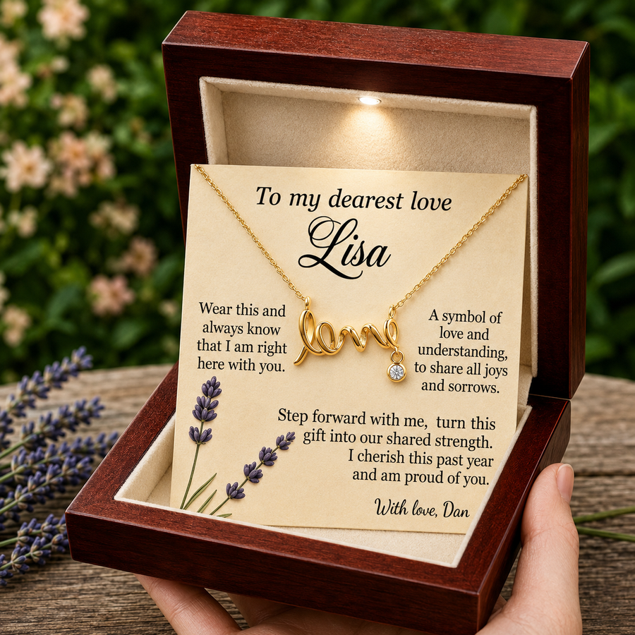 Personalized Love Necklace for Wife Girlfriend, Custom Name Necklace Gift with Message Card, Anniversary Birthday Jewelry Gift for Her