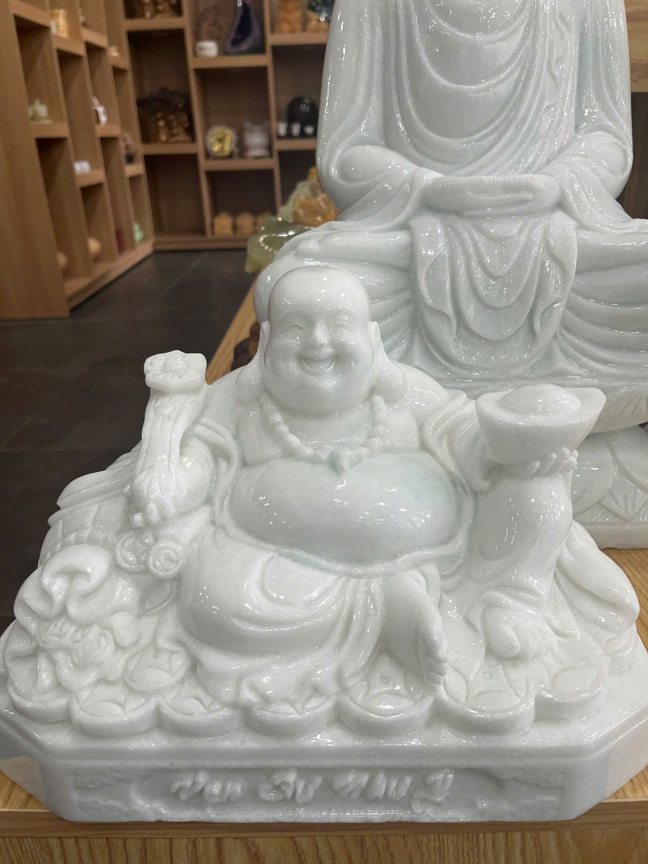 WHITE MAITREYA BUDDHA STATUE, LAUGHING MAITREYA BUDDHA, HAND-CARVED MAITREYA BUDDHA STATUES BY HAND, LUCKILY, FORTUNE FOR YOUR FAMILY