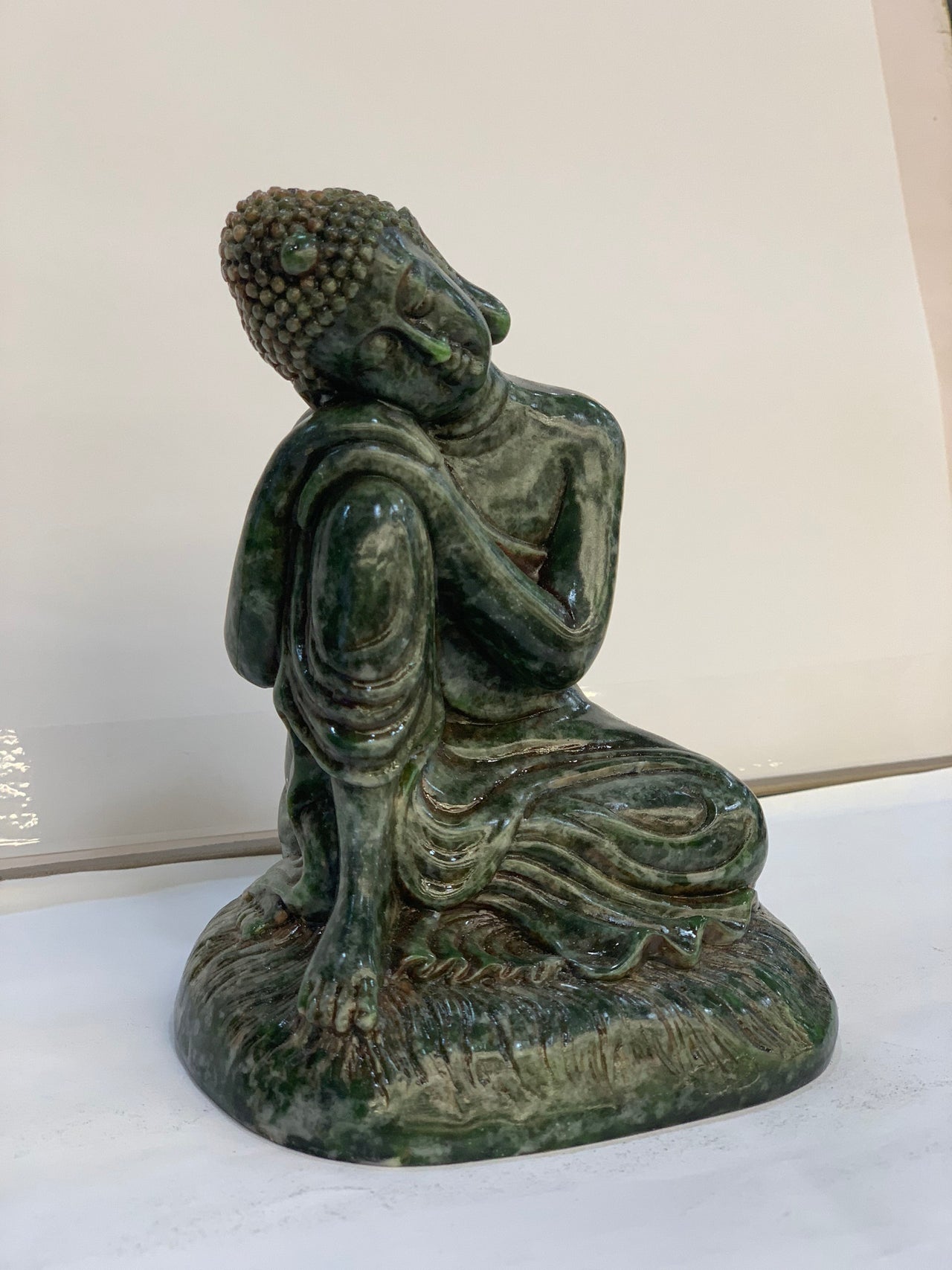 Hand-Carved Natural Landscape Jade Amitabha Buddha Statue - 5.1" Peaceful Meditation Buddha Sculpture for Home Altar & Desk (Included Express Air Shipping)
