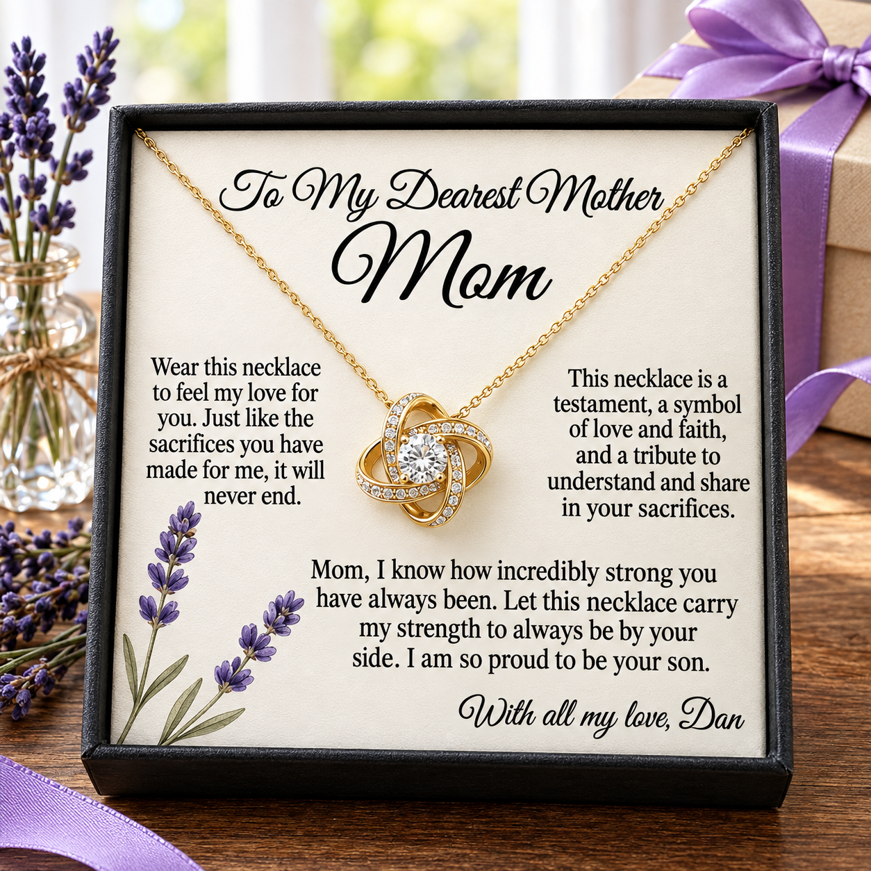 Personalized Love Necklace for MOM, Custom Name Necklace Gift with Message Card, Anniversary Birthday Jewelry Gift for Her