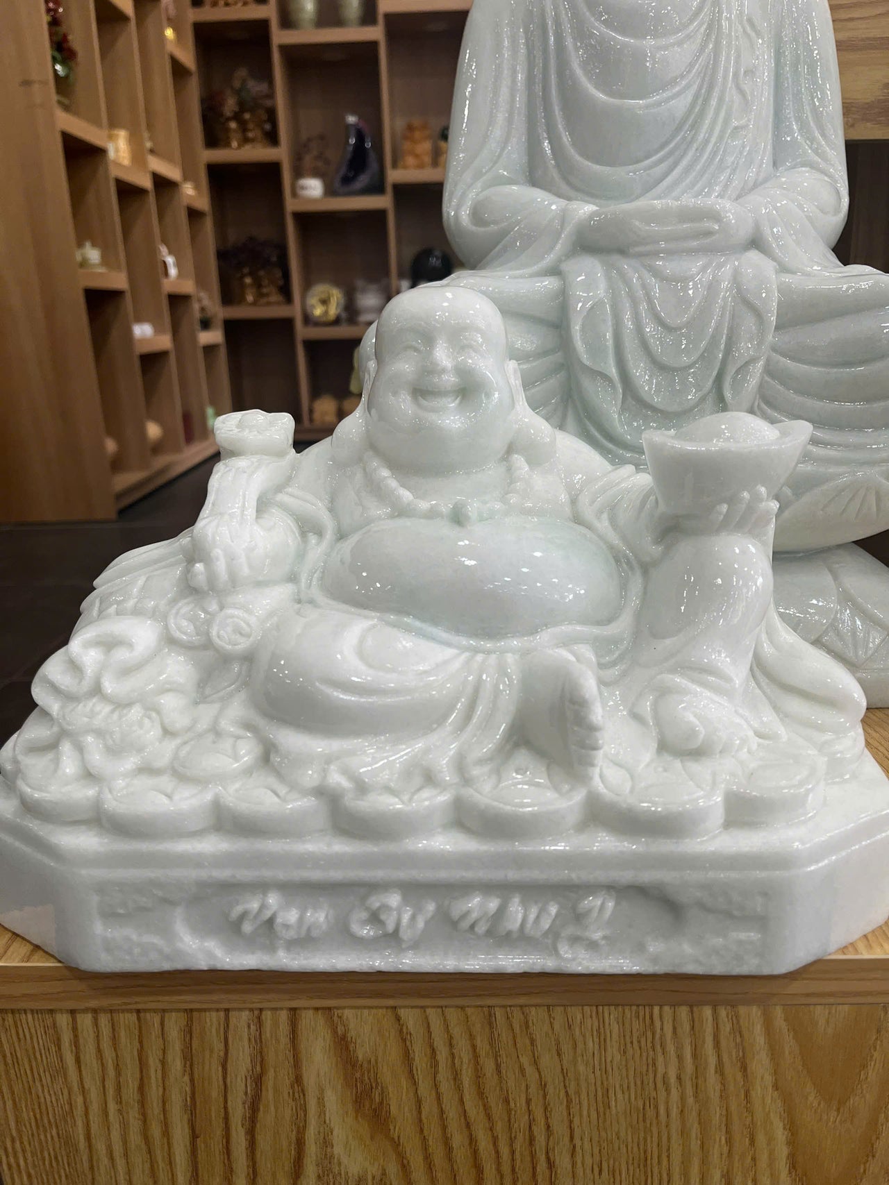 WHITE MAITREYA BUDDHA STATUE, LAUGHING MAITREYA BUDDHA, HAND-CARVED MAITREYA BUDDHA STATUES BY HAND, LUCKILY, FORTUNE FOR YOUR FAMILY