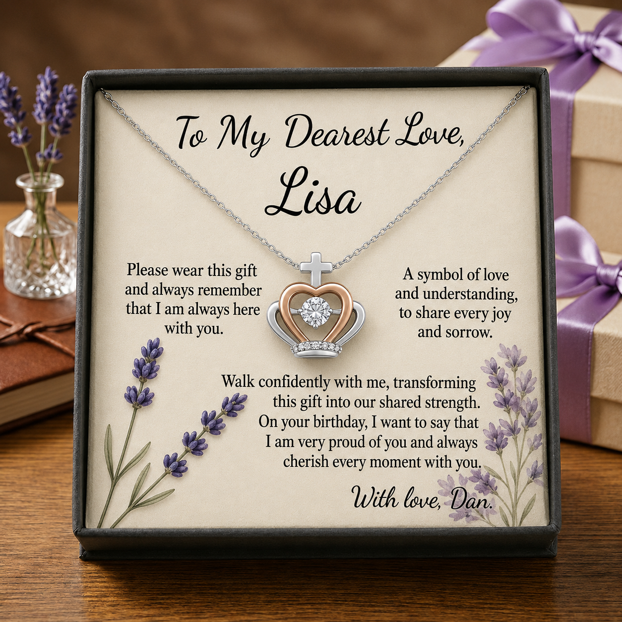 Personalized Love Necklace for Wife Girlfriend, Custom Name Necklace Gift with Message Card, Anniversary Birthday Jewelry Gift for Her