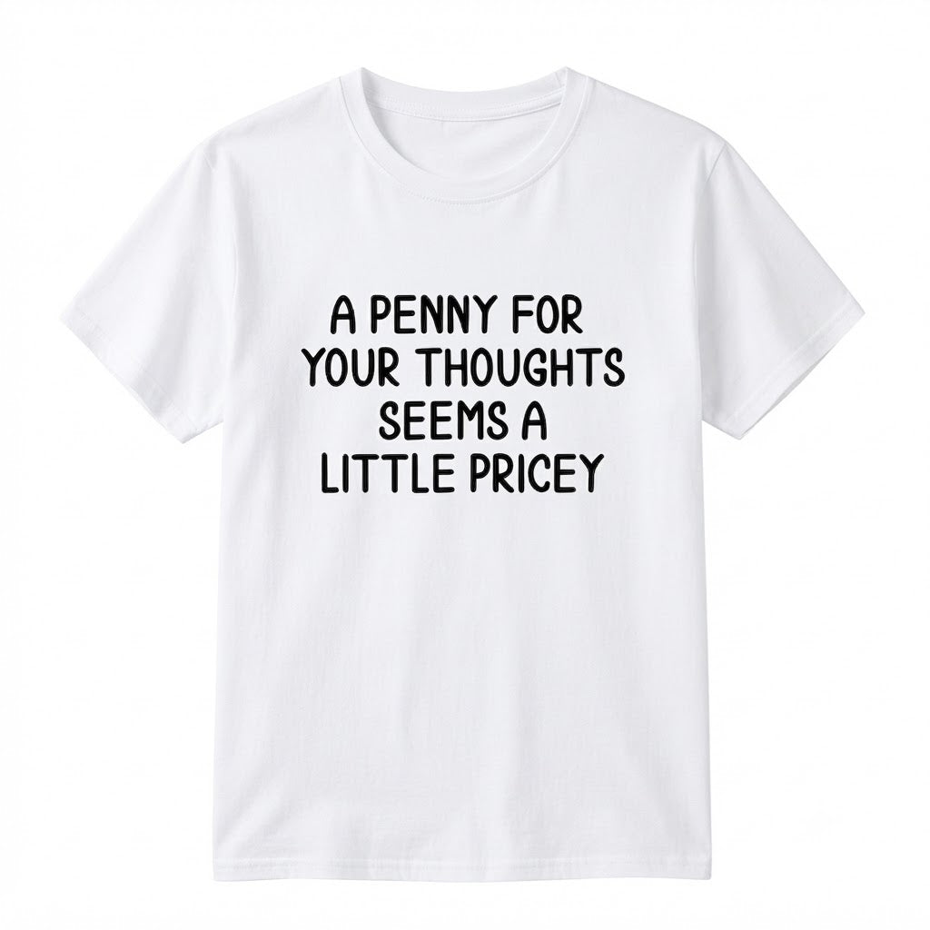 Funny Sarcastic T-Shirt - "A Penny For Your Thoughts Seems A Little Pricey" Graphic Tee