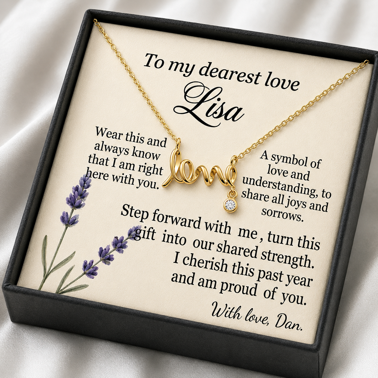 Personalized Love Necklace for Wife Girlfriend, Custom Name Necklace Gift with Message Card, Anniversary Birthday Jewelry Gift for Her