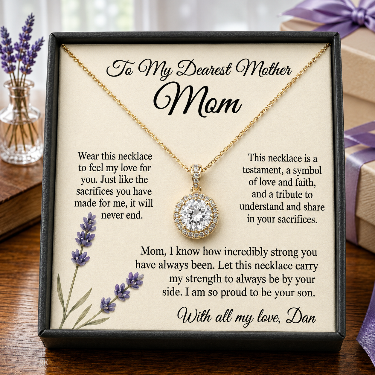Personalized Love Necklace for MOM, Custom Name Necklace Gift with Message Card, Anniversary Birthday Jewelry Gift for Her