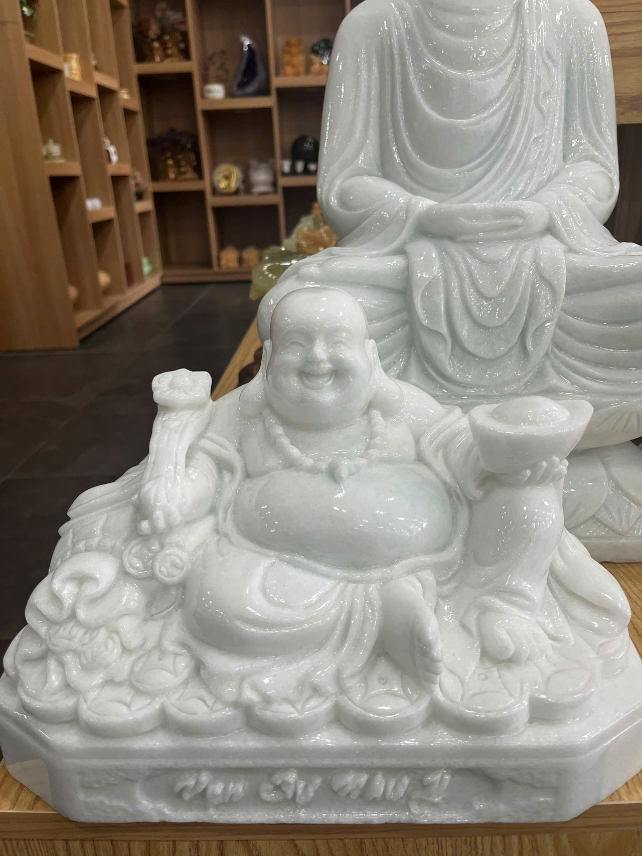 WHITE MAITREYA BUDDHA STATUE, LAUGHING MAITREYA BUDDHA, HAND-CARVED MAITREYA BUDDHA STATUES BY HAND, LUCKILY, FORTUNE FOR YOUR FAMILY