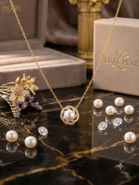 Pave Swirl Gold Pearl Pendant Necklace for Women, Luxury Self-Purchase Jewelry, Classic Woven Necklace