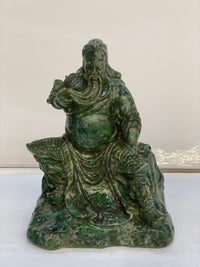 Hand-Carved Natural Landscape Jade Guan Gong Statue - 3.9