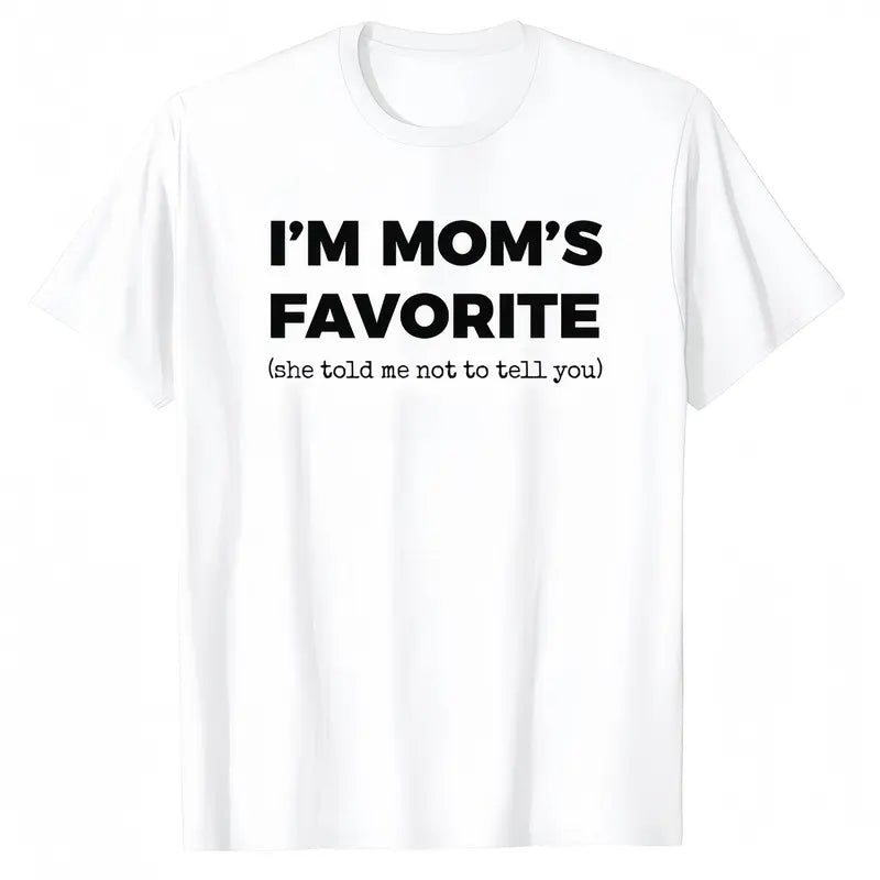 Women's Organic Cotton Short-Sleeve Round Neck Casual Tee - Funny "I'm Mom's Favorite Son/Daughter" Graphic, Golf Gift Summer Top, Decorated Women's T-Shirts, Casual Cotton Tee