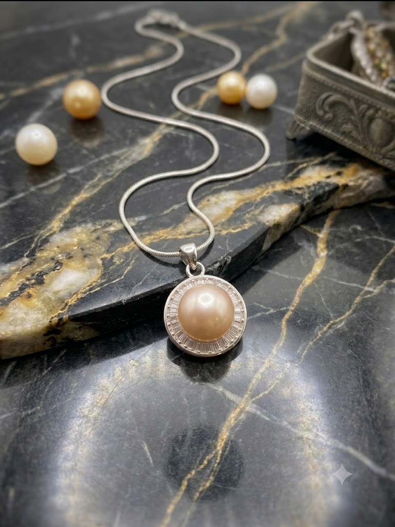 Radiant Halo Pearl Necklace for Women, Elegant Self-Care Jewelry Gift, Timeless Pendant for Yourself