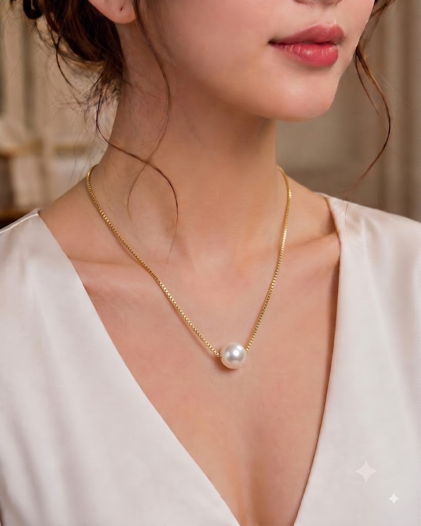 Elegant Sliding Pearl Gold Chain for Women, Elegant Self-Care Jewelry Gift, Timeless Everyday Pendant for Yourself