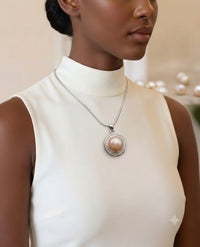Radiant Halo Pearl Necklace for Women, Elegant Self-Care Jewelry Gift, Timeless Pendant for Yourself