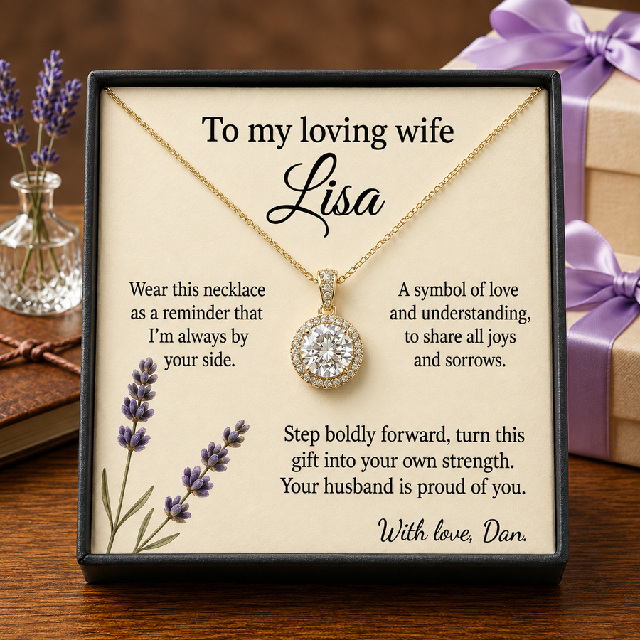 Personalized Love Necklace for Wife Girlfriend, Custom Name Necklace Gift with Message Card, Anniversary Birthday Jewelry Gift for Her