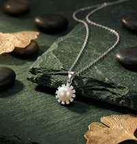 Sparkling Halo Pearl Pendant Necklace for Women, Luxury Self-Purchase Jewelry, Classic Round White Pearl Necklace