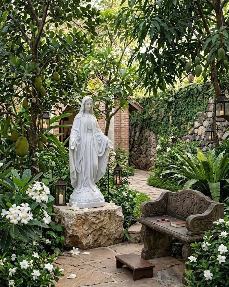 Hand-Carved Natural White Marble Blessed Virgin Mary Statue - 47" Outdoor Garden Catholic Sculpture (Included Express Shipping)