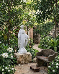 Hand-Carved Natural White Marble Blessed Virgin Mary Statue - 47