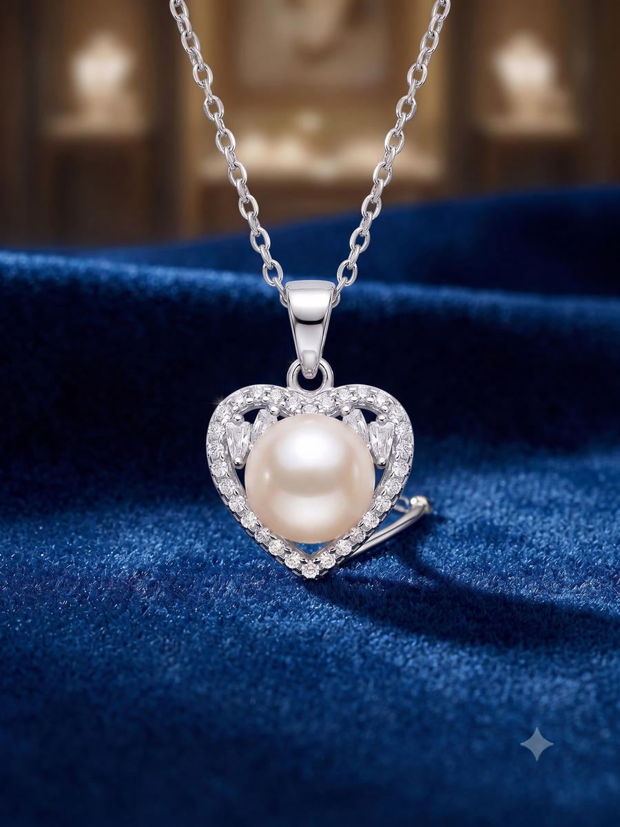 Heart-Shaped White Pearl Pendant Necklace, Luxury Self-Reward Jewelry for Women, Romantic Heart Necklace Gift for Yourself