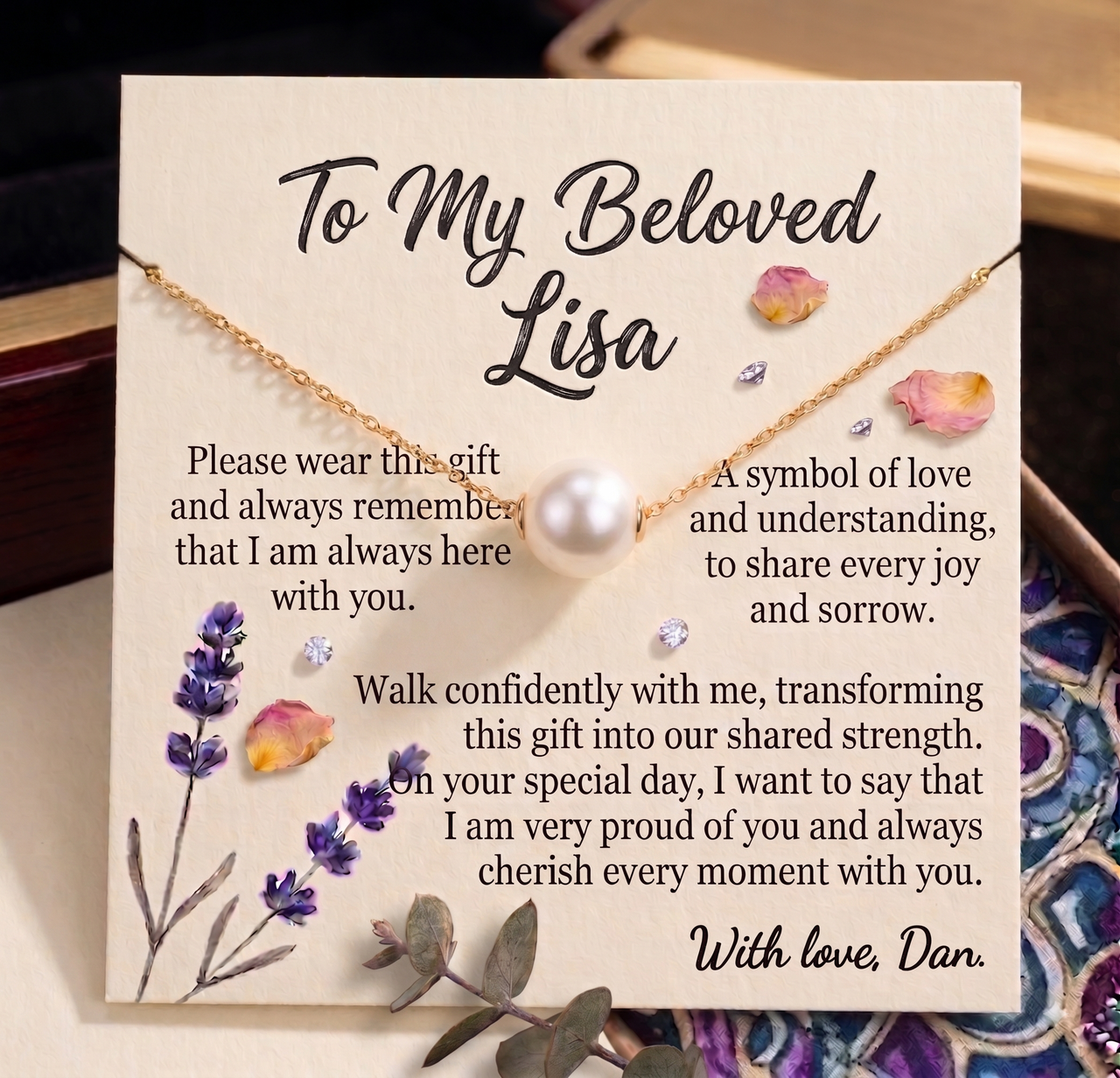 Personalized Love Necklace for Wife or Girlfriend, Custom Name Necklace Gift with Message Card, Anniversary Birthday Jewelry Gift for Her
