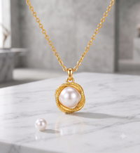 Gold Braided White Pearl Pendant Necklace, Luxury Self-Reward Jewelry for Women, Elegant Twisted Necklace Gift for Yourself
