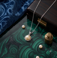 Scalloped Halo Pearl Pendant Necklace, Luxury Self-Reward Jewelry for Women, Elegant Crystal Necklace Gift for Yourself