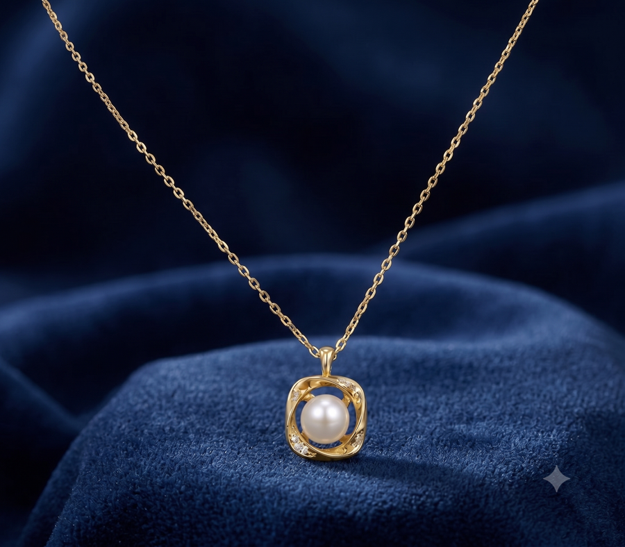 Geometric Gold White Pearl Pendant Necklace, Luxury Self-Reward Jewelry for Women, Elegant Square Pearl Necklace Gift for Yourself