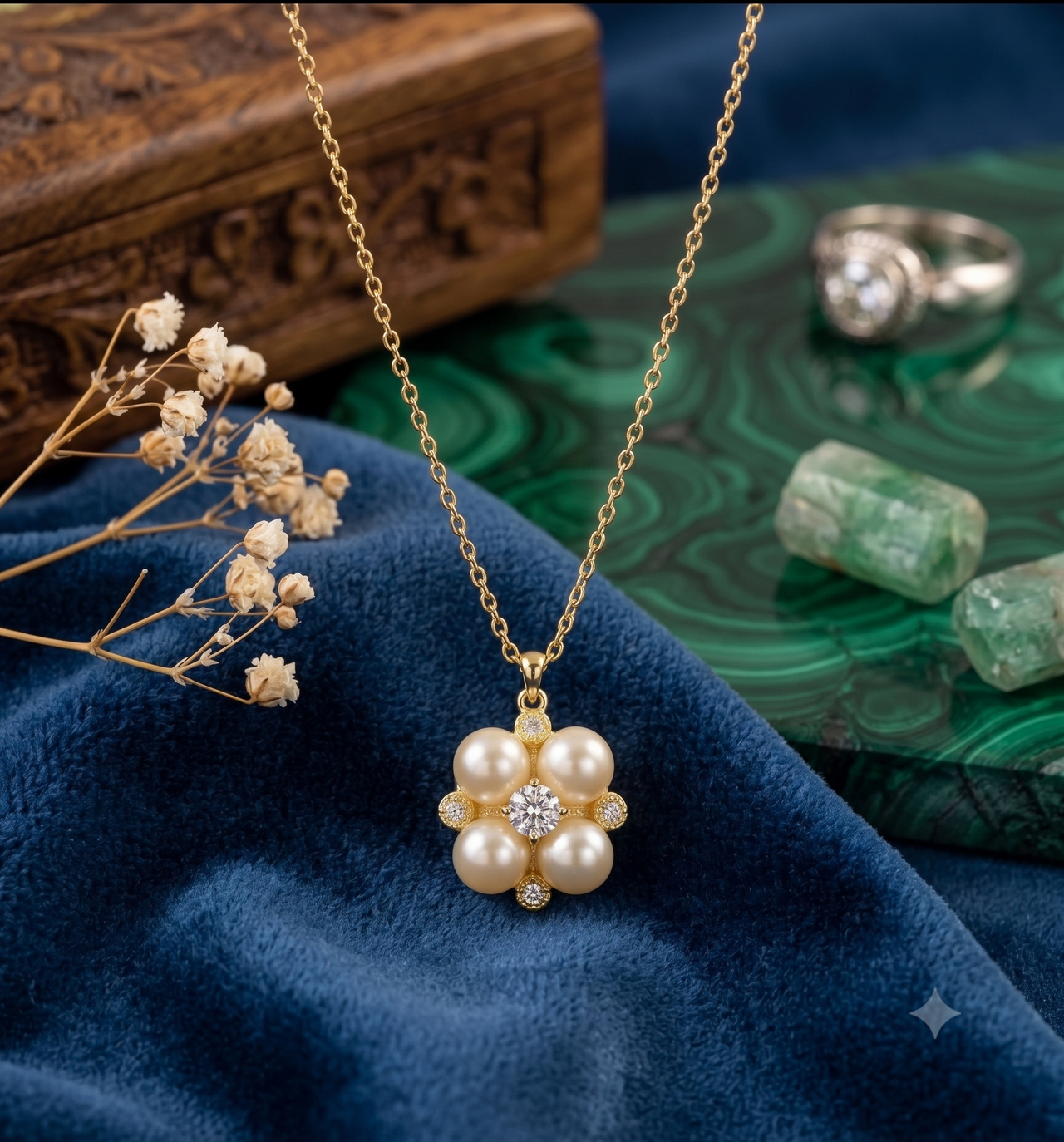 Four-Leaf Clover Pearl Gold Pendant Necklace, Luxury Self-Reward Jewelry for Women, Elegant Flower Necklace Gift for Yourself