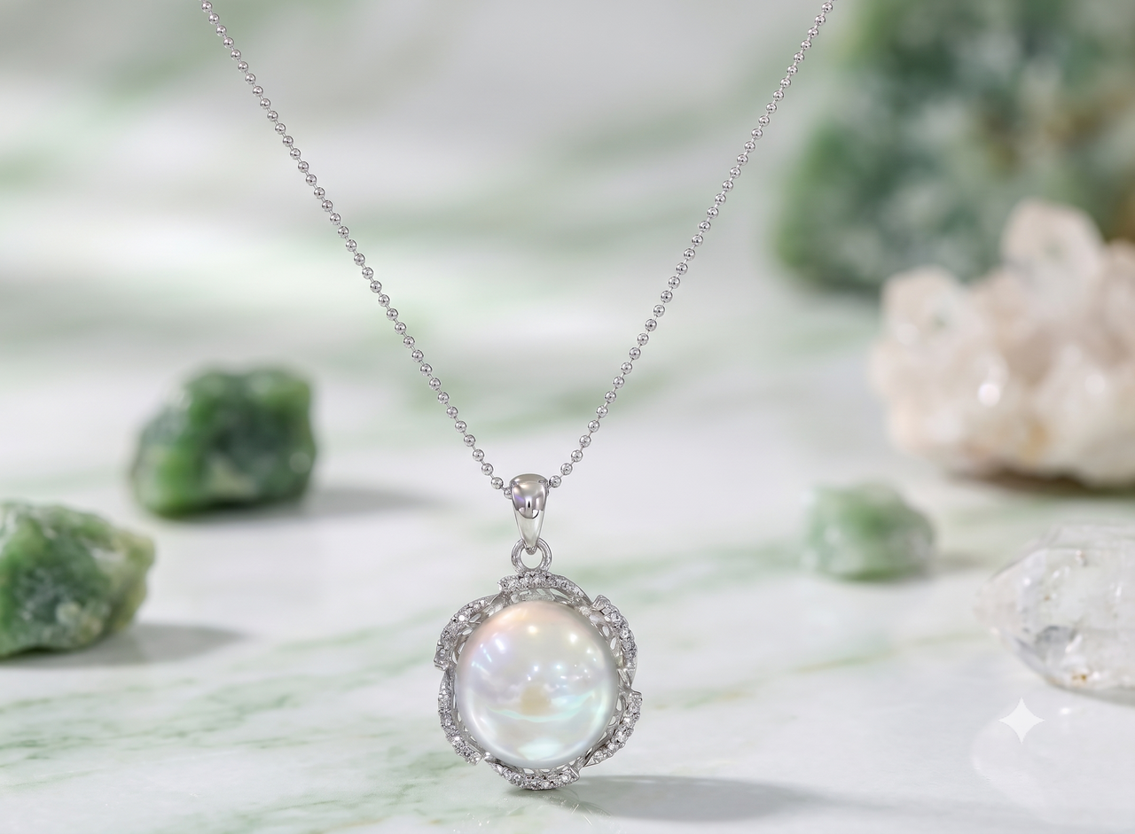 Iridescent Baroque Pearl Halo Pendant Necklace, Luxury Self-Reward Jewelry for Women, Elegant Statement Necklace Gift for Yourself