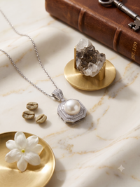 Geometric White Pearl Pendant Necklace for Women, Luxury Self-Reward Jewelry Gift, Vintage Art Deco Necklace for Yourself