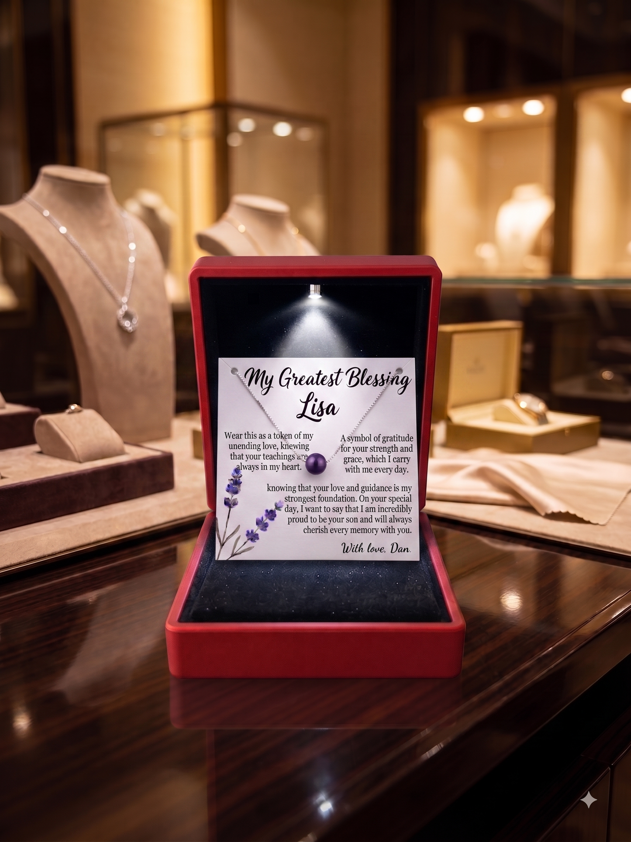Personalized Love Necklace for Mom, Custom Name Necklace Gift with Message Card, Anniversary Birthday Jewelry Gift for Her