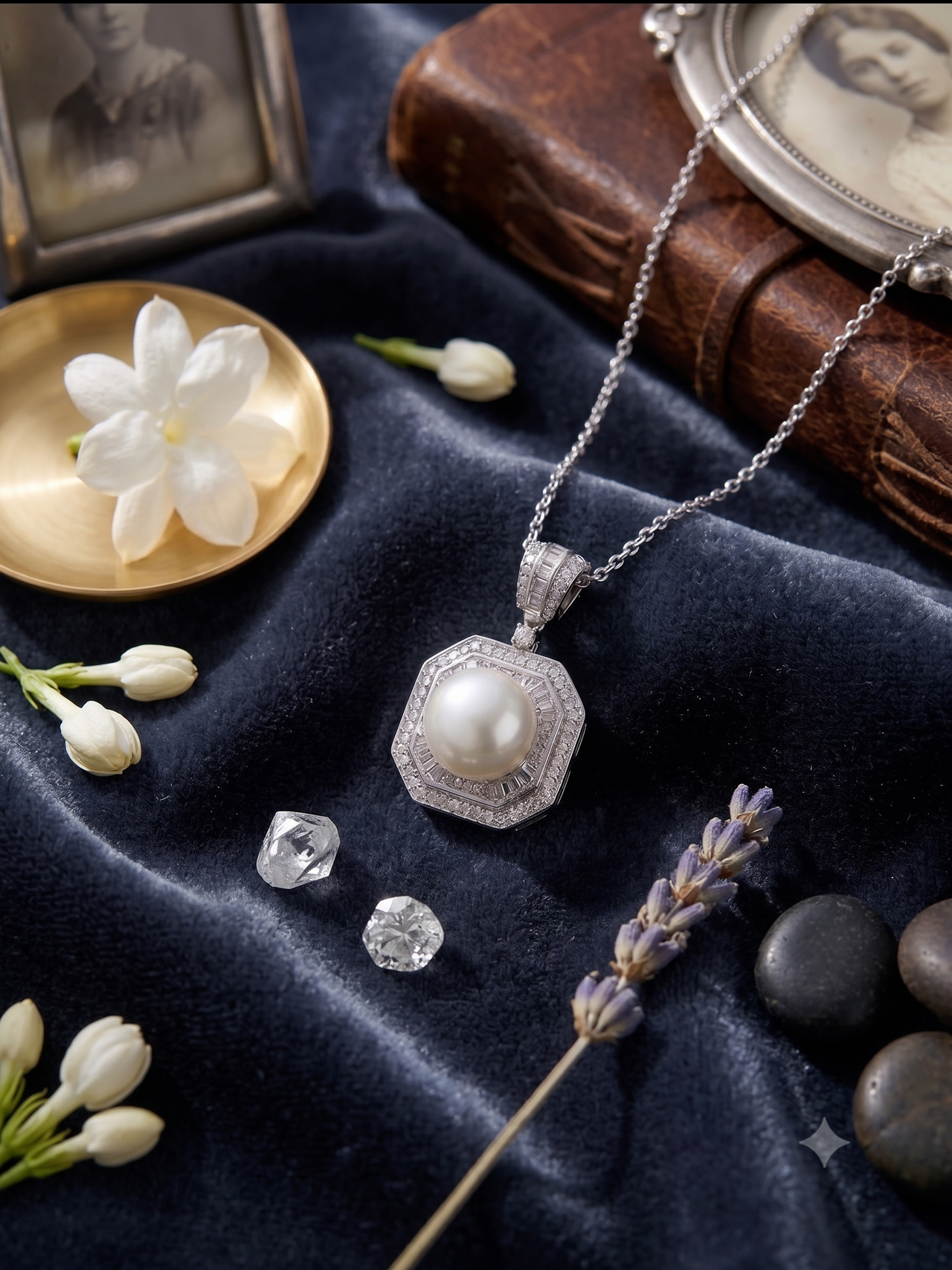 Geometric White Pearl Pendant Necklace for Women, Luxury Self-Reward Jewelry Gift, Vintage Art Deco Necklace for Yourself