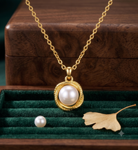 Gold Braided White Pearl Pendant Necklace, Luxury Self-Reward Jewelry for Women, Elegant Twisted Necklace Gift for Yourself