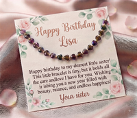 Personalized Heart Stone Bracelet for Little Sister, Custom Birthday Message Card Jewelry, Meaningful Gift for Sister, Birthday Gift for Her