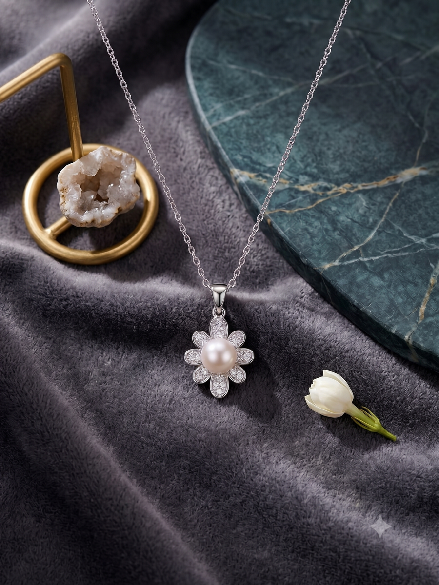 Floral Pearl Pendant Necklace for Women, Luxury Self-Purchase Jewelry, Classic Daisy Necklace Gift