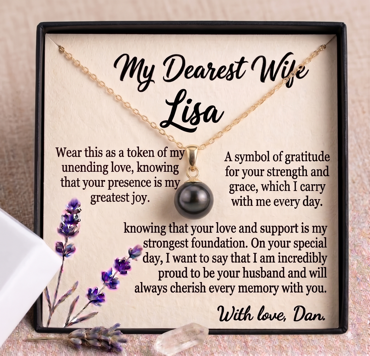 Personalized Love Necklace for Wife or Girlfriend, Custom Name Necklace Gift with Message Card, Anniversary Birthday Jewelry Gift for Her