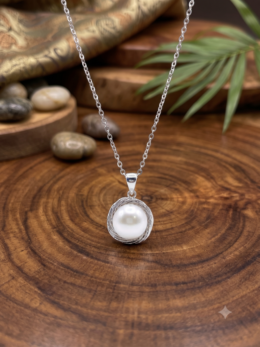 Wrapped Wire Pearl Pendant Necklace for Women, Luxury Self-Purchase Jewelry, Classic Nest Necklace