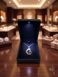Crescent Moon Dark Grey Pearl Pendant Necklace, Luxury Self-Reward Jewelry for Women, Elegant Celestial Necklace Gift for Yourself