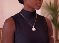 Gold Halo White Pearl Pendant Necklace, Luxury Self-Reward Jewelry for Women, Elegant Round Pendant Gift for Yourself