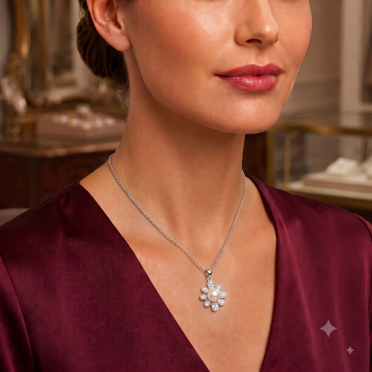 Floral Pearl Pendant Necklace for Women, Luxury Self-Purchase Jewelry, Classic Daisy Necklace Gift
