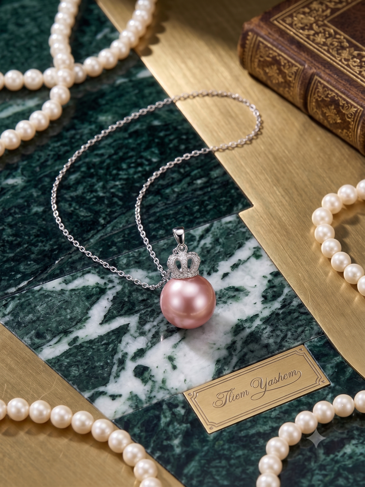 Pink Pearl Crown Pendant Necklace for Women, Luxury Self-Reward Jewelry Gift, Elegant Crown Necklace for Yourself