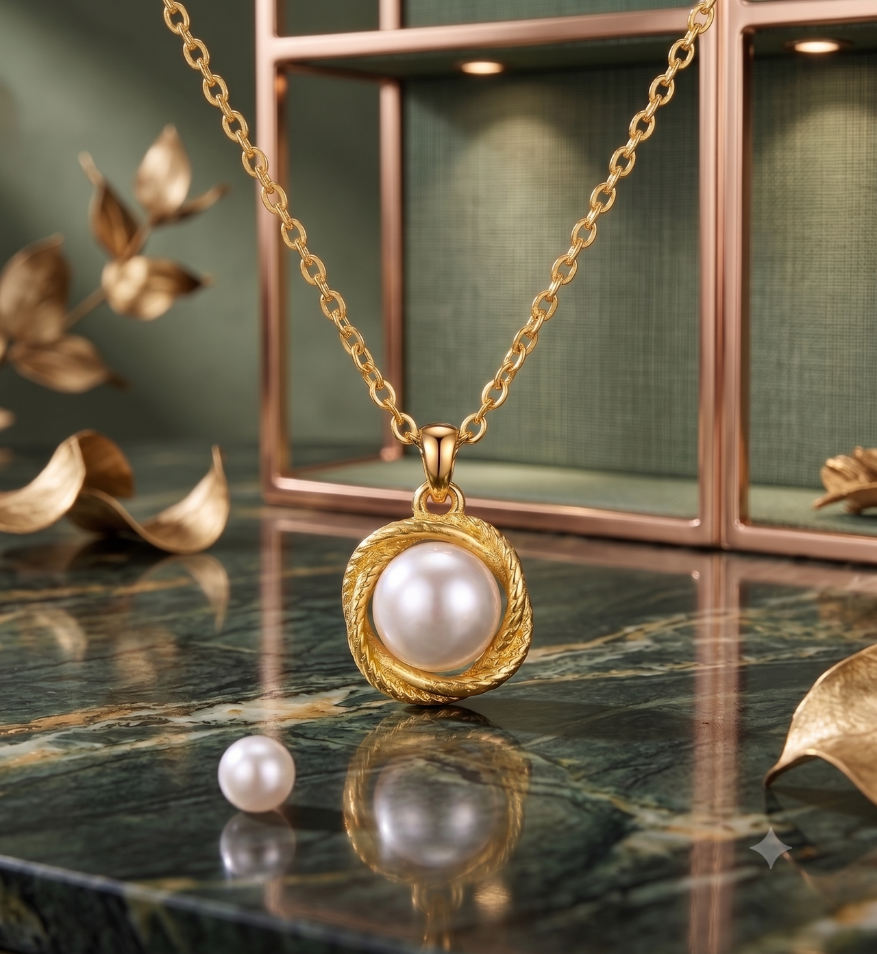 Gold Braided White Pearl Pendant Necklace, Luxury Self-Reward Jewelry for Women, Elegant Twisted Necklace Gift for Yourself