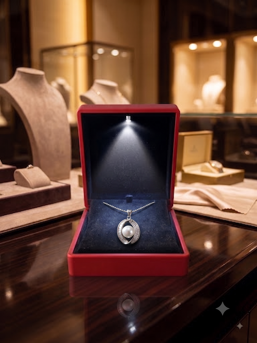 Oval Crystal Halo Pearl Pendant Necklace for Women, Luxury Self-Purchase Jewelry, Classic Modern Necklace
