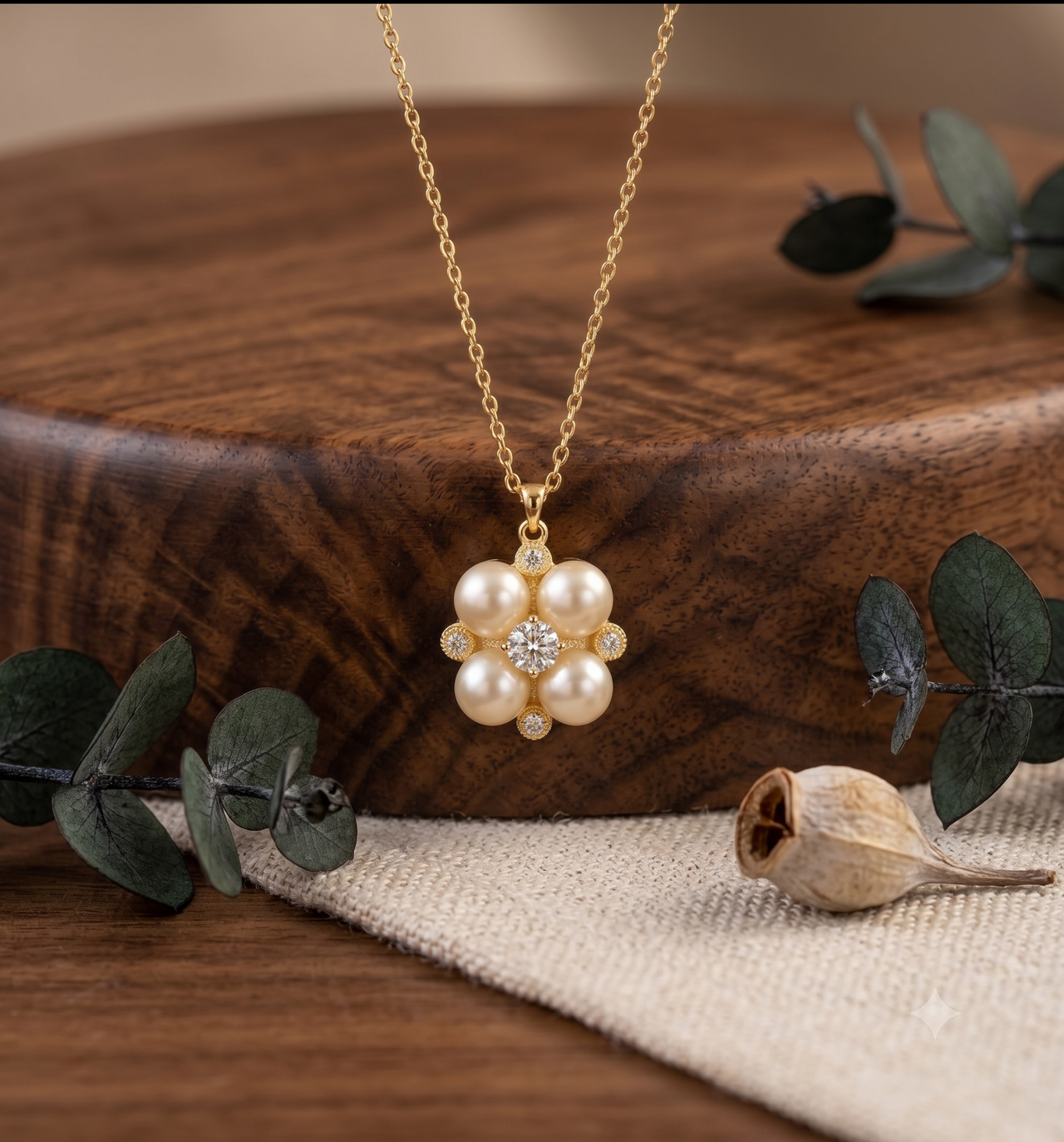 Four-Leaf Clover Pearl Gold Pendant Necklace, Luxury Self-Reward Jewelry for Women, Elegant Flower Necklace Gift for Yourself